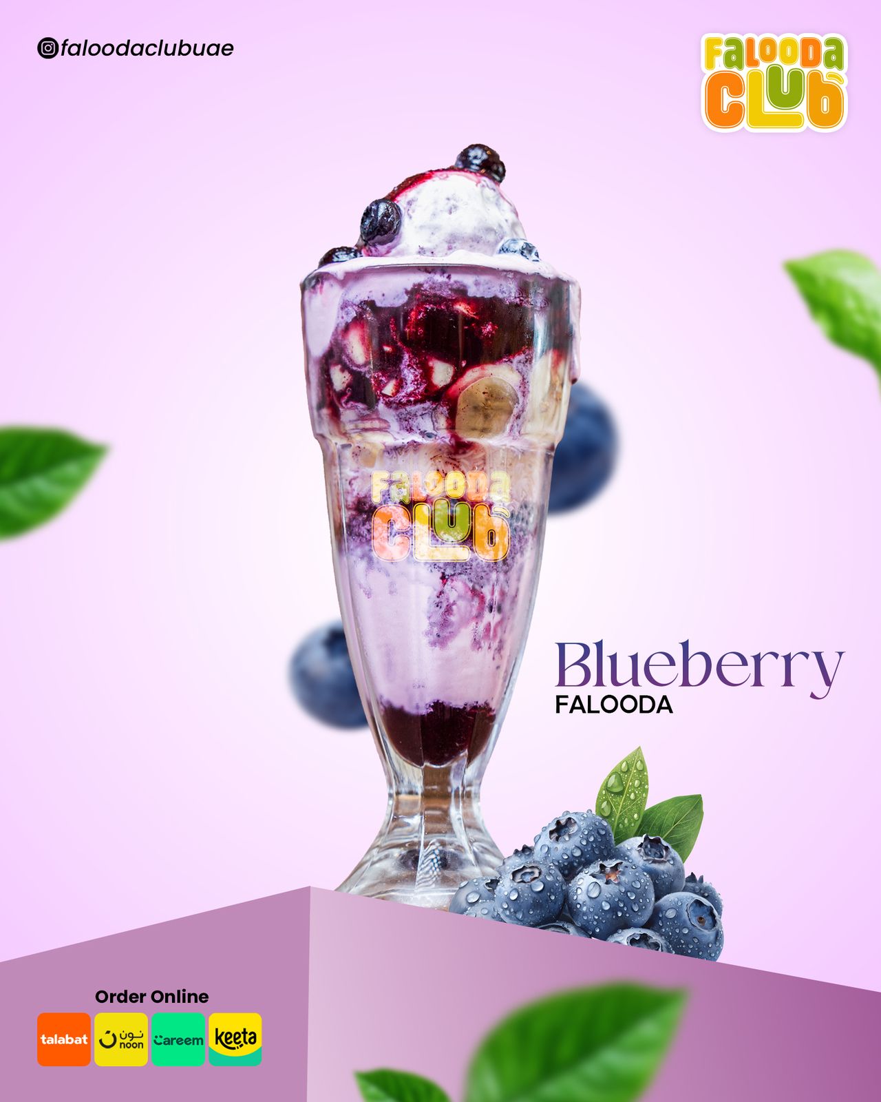 Blueberry falooda topped with ice cream